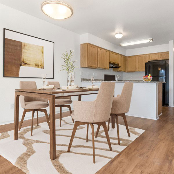 Set Dining Table With Kitchen Behind